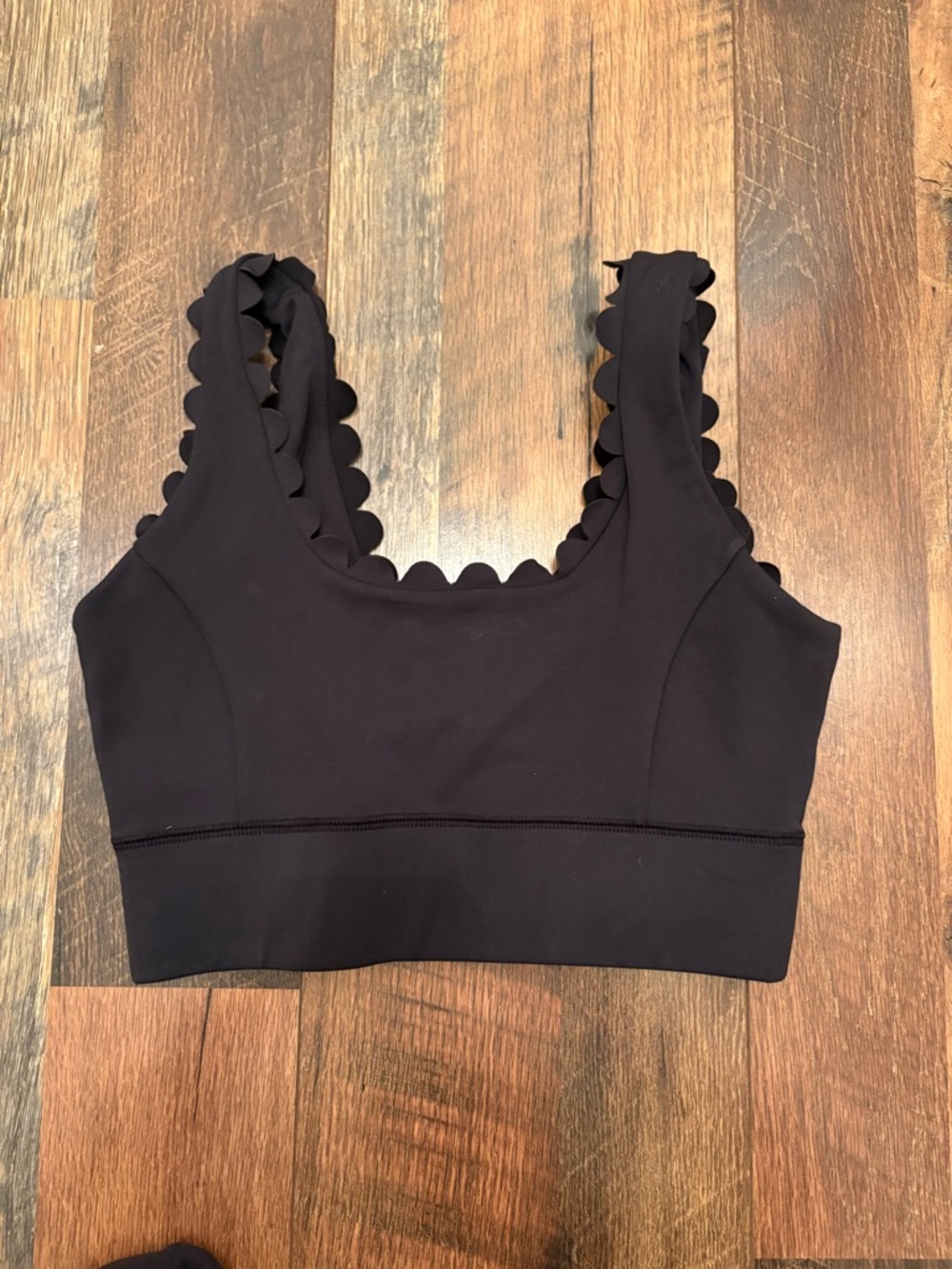 Ivl collective Black Scallop-Edge Crop Tank Top